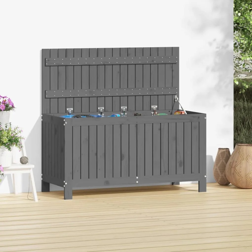 823838 vidaXL Caixa de arrumação jardim 115x49x60 cm pinho maciço cinzento