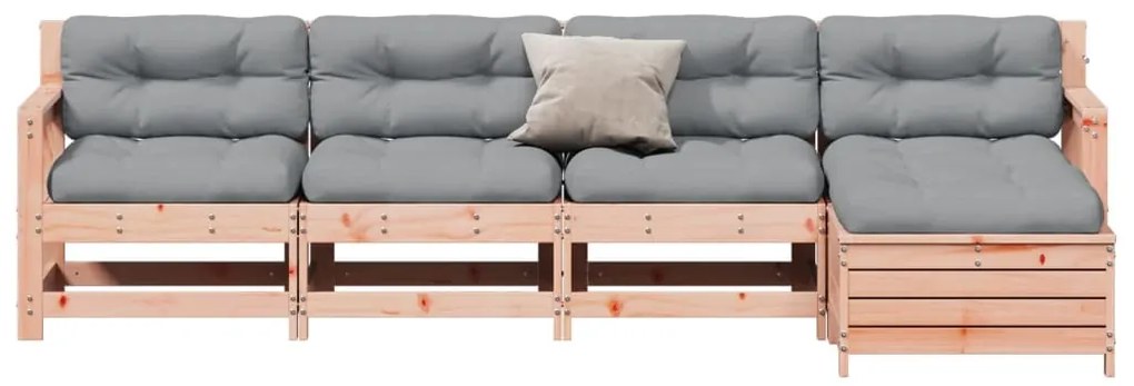 5 pcs conj. lounge jardim com almofadões madeira douglas maciça