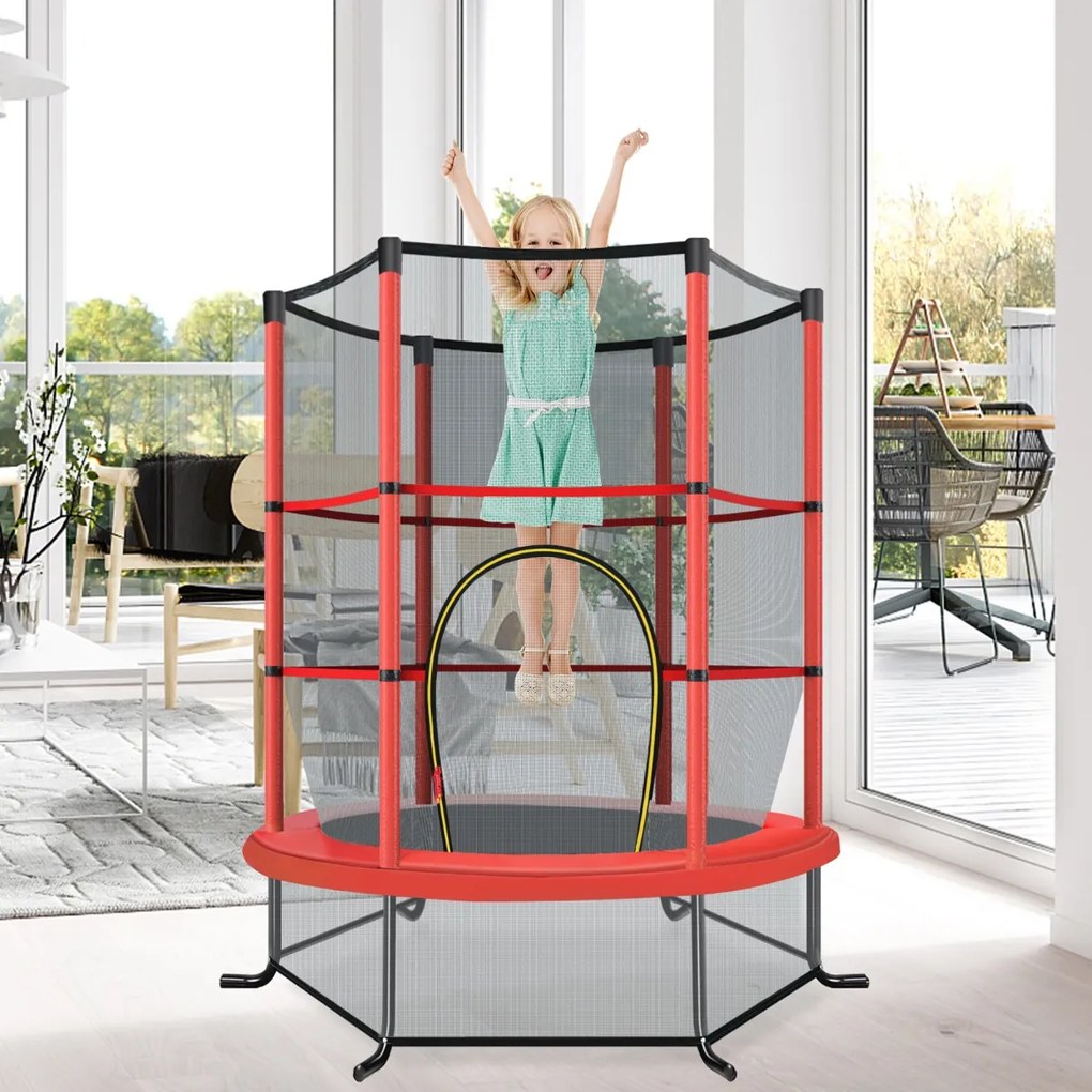 Trampolim para crianças 191 cm com rede de segurança e almofada para molas recreativas Estrutura em aço Vermelho