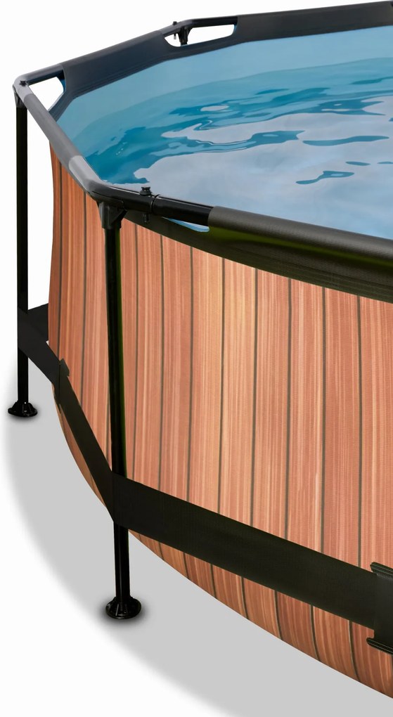 Piscina redonda Wood ø300x76cm com bomba de filtragem e cobertura - castanha