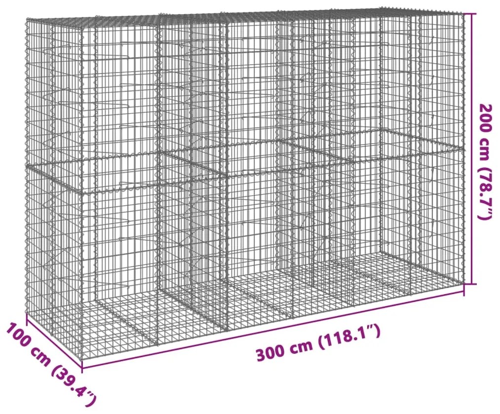 Cesto gabião com cobertura 300x100x200 cm ferro galvanizado