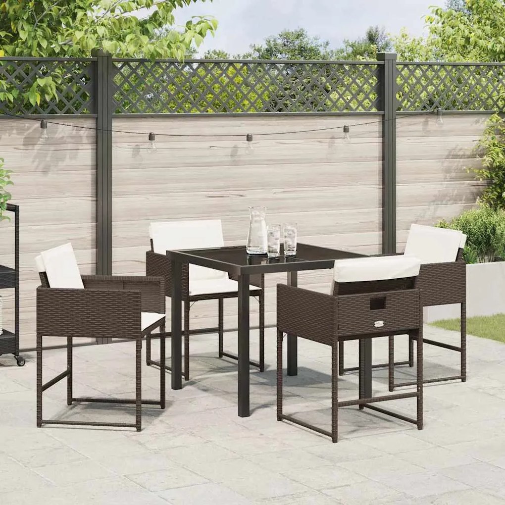 Conjunto de Jantar de Jardim , 5 Peças com Almofadas Castanho em Polyr