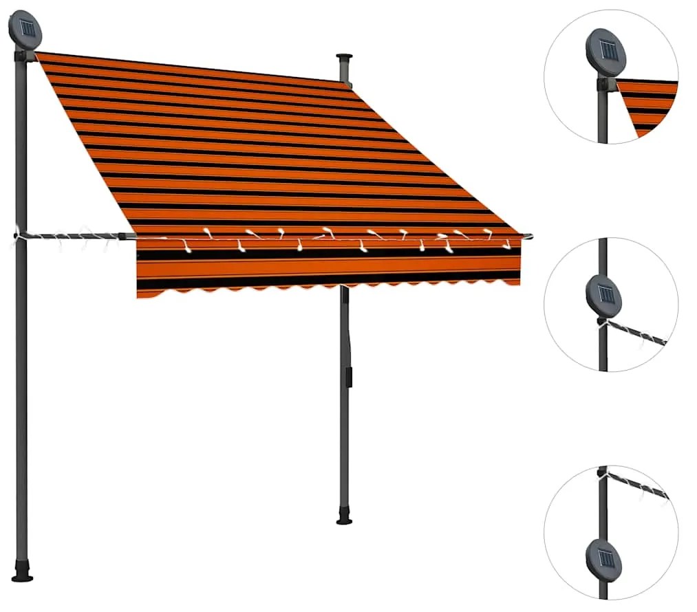 Toldo retrátil manual com LED 150 cm laranja e castanho