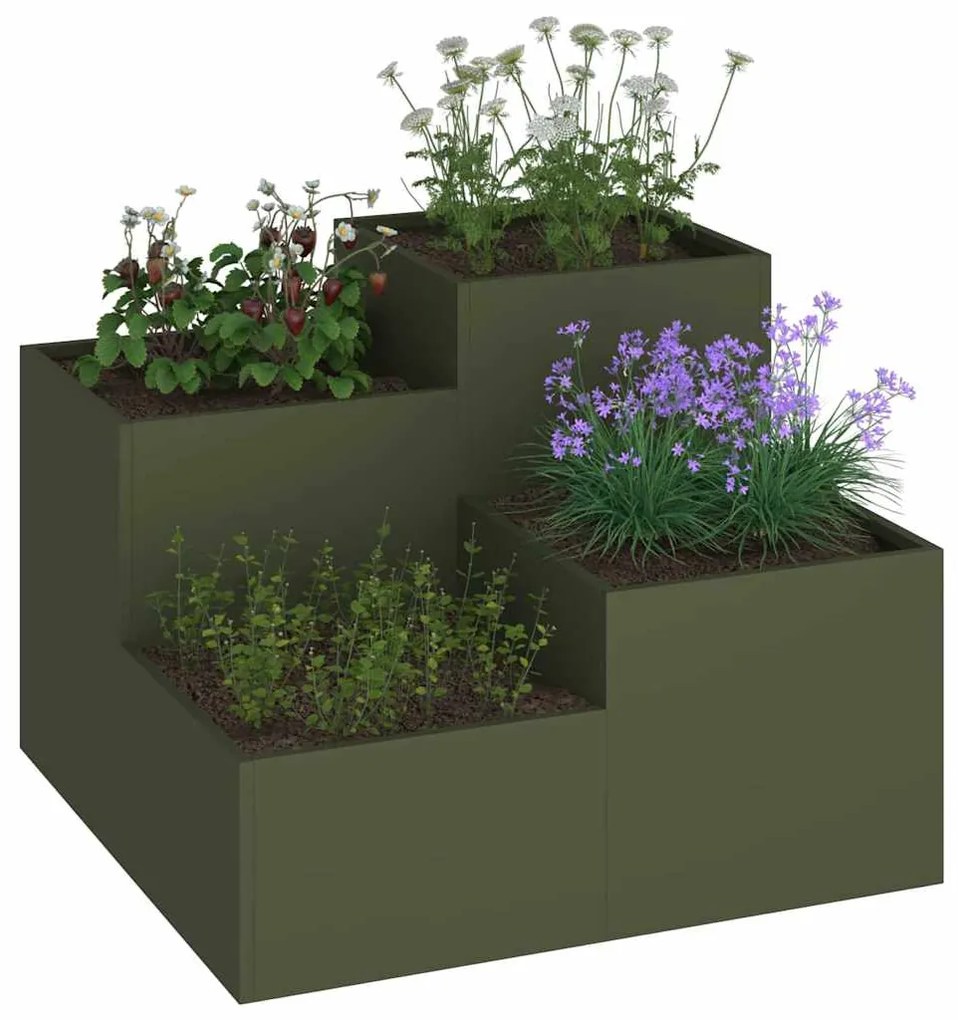 Jardineira vidaXL 80x80x60 cm Verde Oliva Aço
