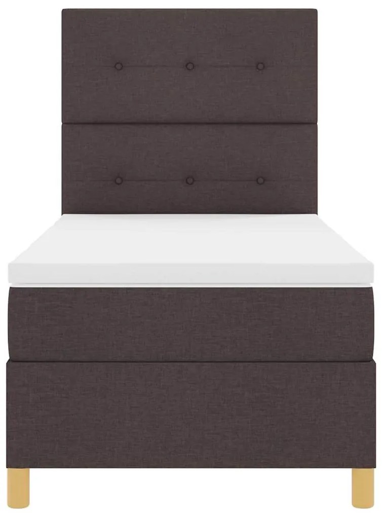 Cama Box Spring com Colchão &amp; LED Marrom Escuro 90x200 cm Tecido