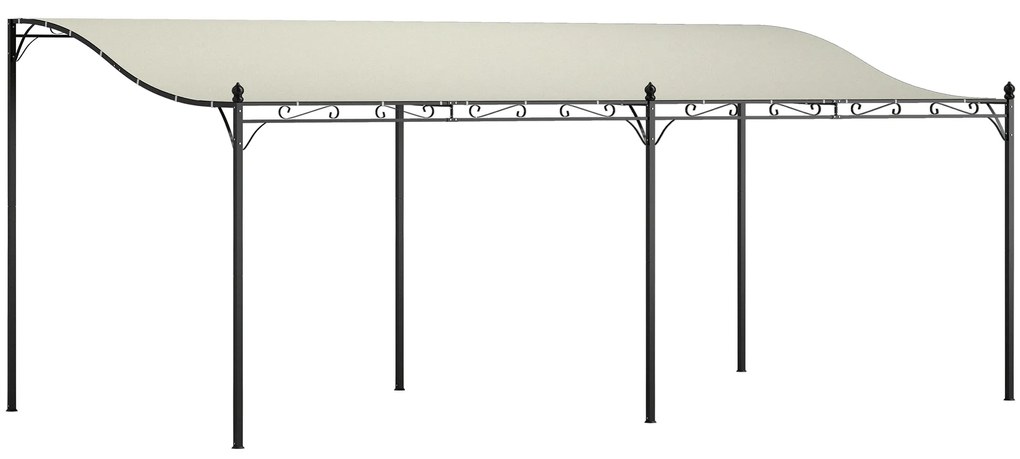 Pérgola de Parede 591x298x200-253 cm Pérgola com Teto de Poliéster Impermeável e Estrutura Metálica Creme