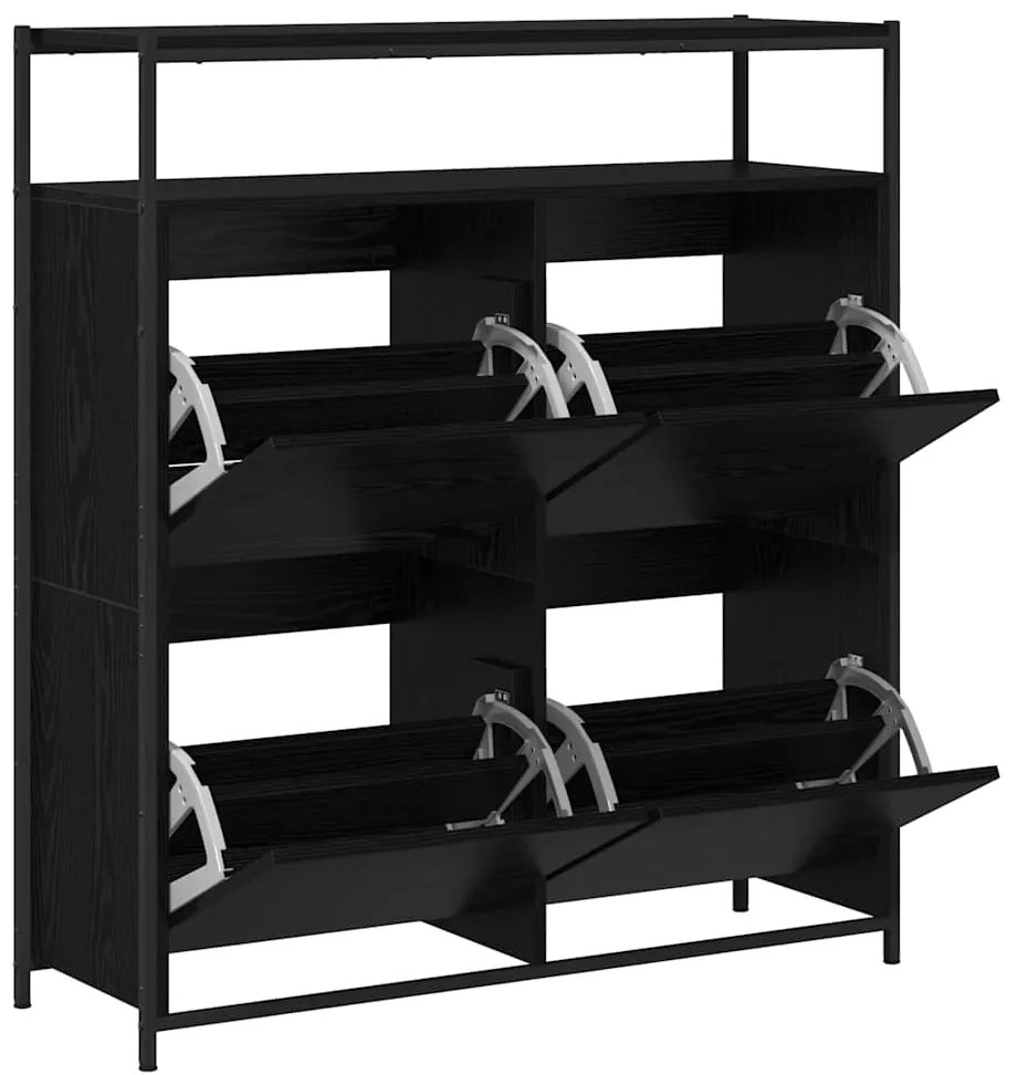 Gabinete de Sapatos com 4 Gavetas Basculantes Carvalho Preto 100x34x11