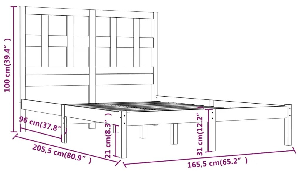 Cama sem colchão 160x200 cm madeira de pinho maciça branco