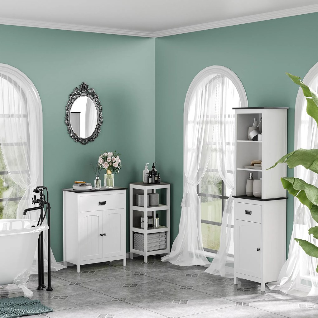 kleankin Estante para Casa de Banho de 3 Níveis Estante de Armazenamento de Casa de Banho Multiuso para Cozinha Sala de Estar Dormitório Anti-Tombo 32x30x82cm Branco e Cinza