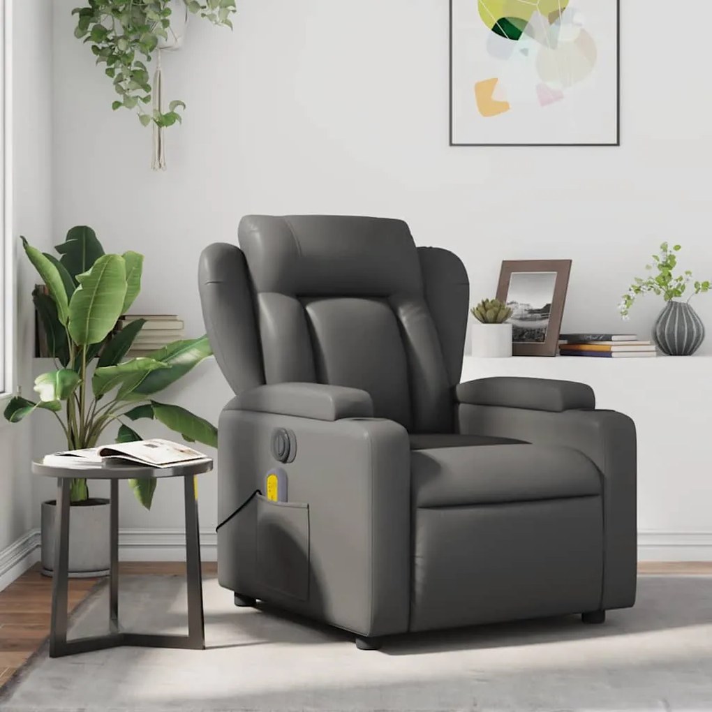 Poltrona de massagens reclinável couro artificial cinzento