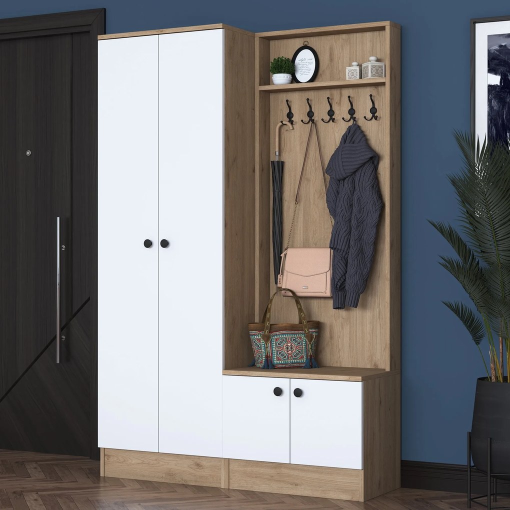 Cabide Hall Stand P6 – Nogueira e Branco – 119,6 x 182,8 x 37,5 cm
