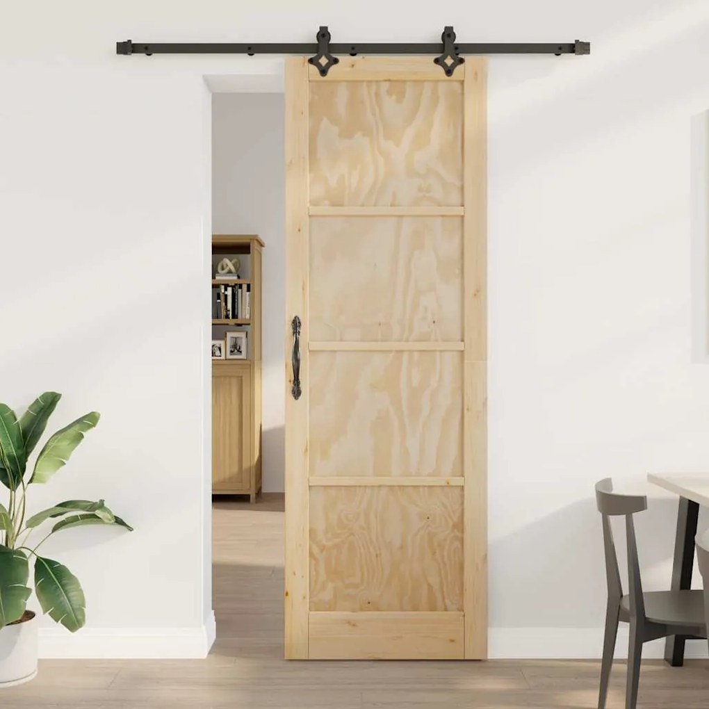 Porta Deslizante vidaXL com Conjunto de Ferragens 78x232 cm Madeira Só