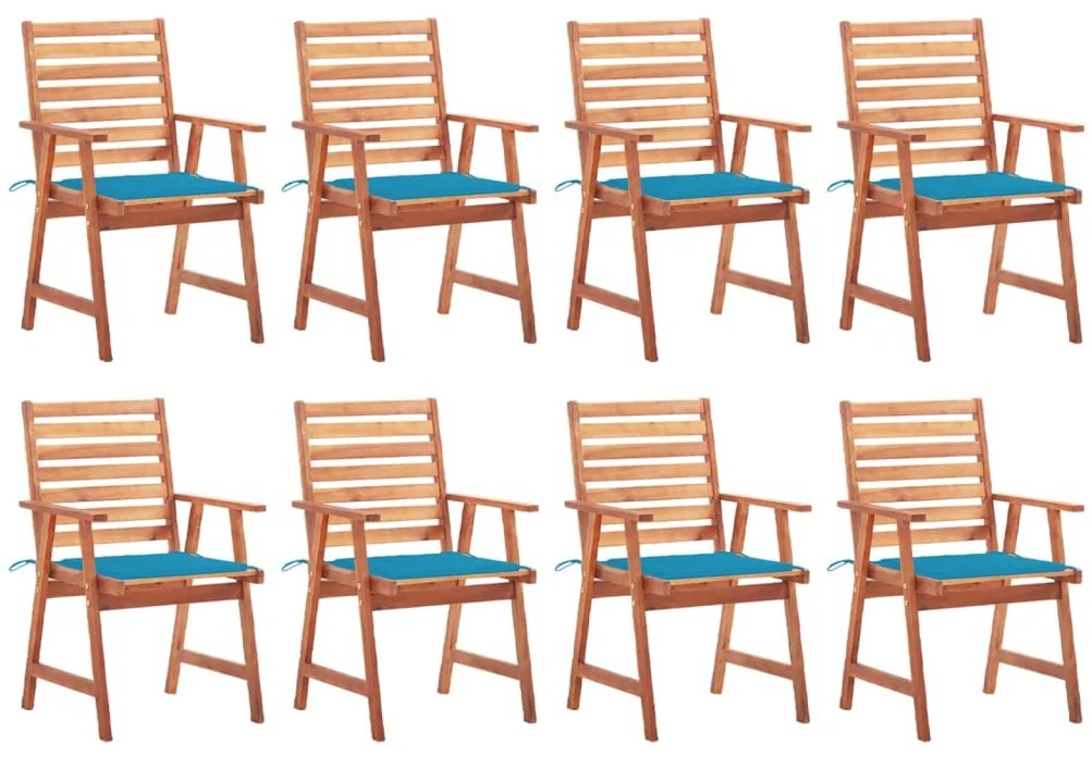 Cadeiras de jantar p/ jardim 8 pcs c/ almofadões acácia maciça