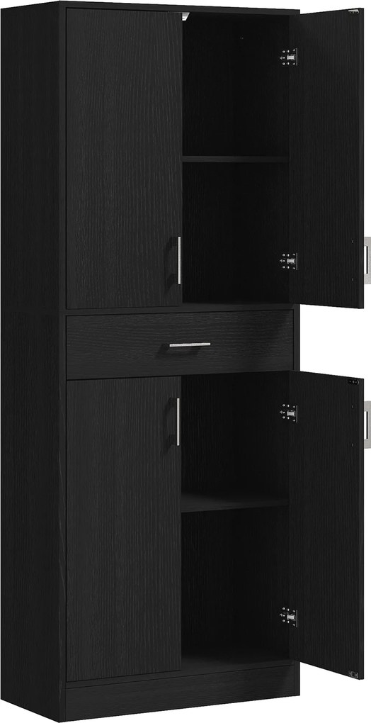 Armário de cozinha alto com 4 portas 70,8 L x 34 P x 180 A cm, 2 compartimentos e 1 gaveta central, altura de 180 cm, com 2 prateleiras ajustáveis, pr