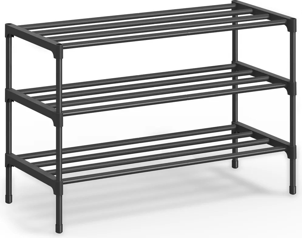 Sapateira em metal 3 níveis 62,3 x 30 x 55 cm, empilhável preta