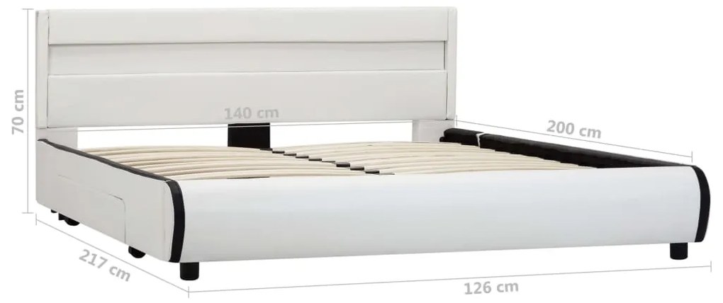 Estrutura de cama com LED 140x200 cm couro artificial branco