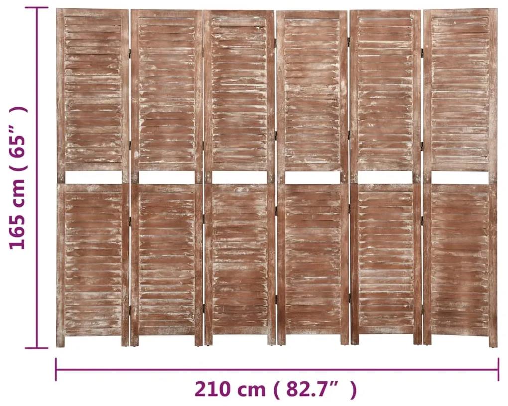 Biombo c/ 6 painéis 210x165cm madeira paulownia maciça castanho