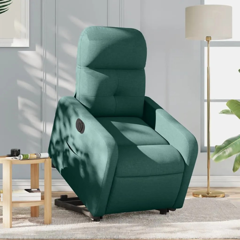 vidaXL Poltrona reclinável elevatória elétrica tecido verde-escuro