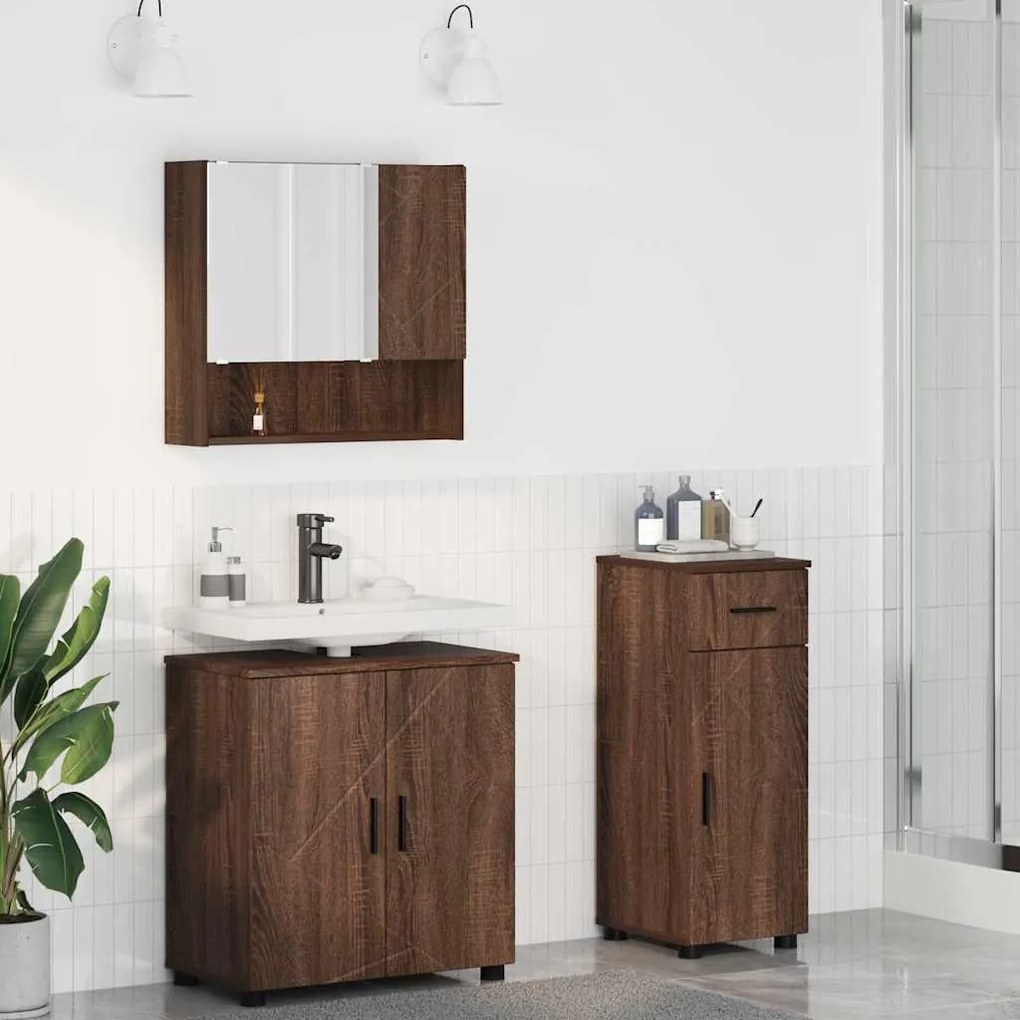 vidaXL Conjunto de Móveis para Banheiro 3 pcs Carvalho castanho