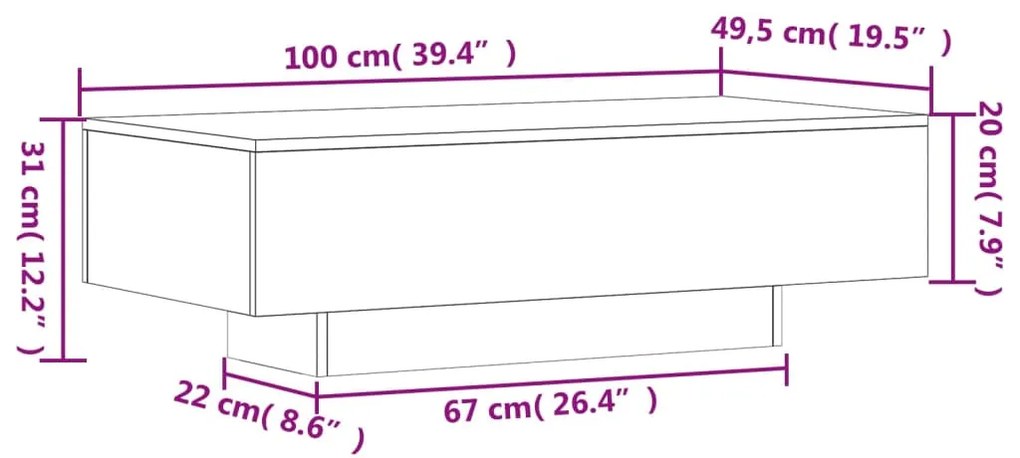 Mesa centro 100x49,5x31 cm derivados madeira carvalho castanho