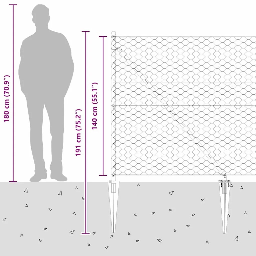 Cerca Hexagonal vidaXL Cinza 1,4x50 m Aço