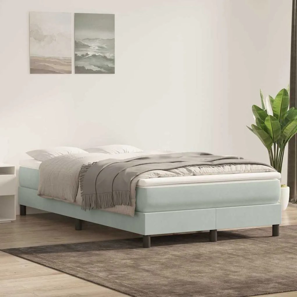 vidaXL Cama boxspring c/ colchão 120x220 cm veludo cinzento-claro