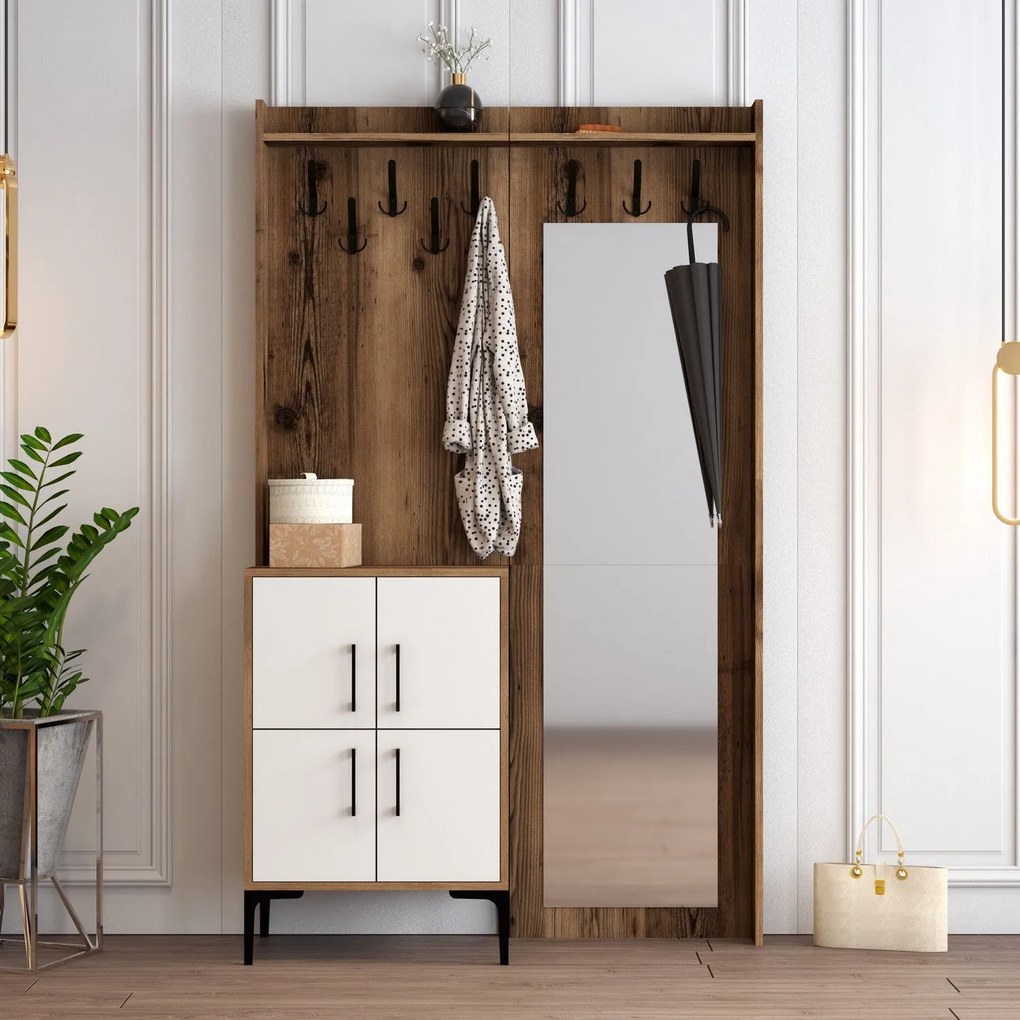 Hall Stand Berlin BC – Walnut White – 120x200x35 cm