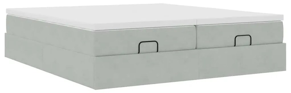 Estrutura cama otomana colchões 180x200cm veludo cinzento claro