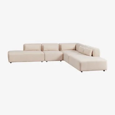 Sofá Modular De Canto Em L De 5 Peças Com Duplo Divã Fogler Tecido Pele De Borrego Bege Creme - Sklum