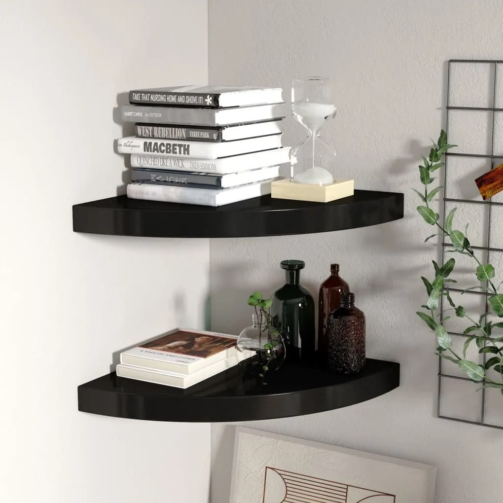 vidaXL Prateleiras de canto suspensas 2 pcs 35x35x3,8cm MDF preto