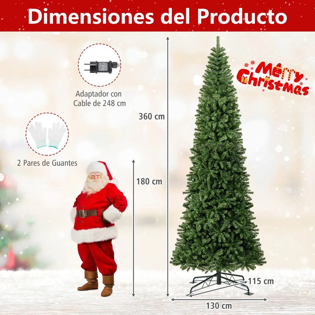 Árvore de Natal Artificial 360 x 130 cm Dobrável Pré-iluminada Interior Verde