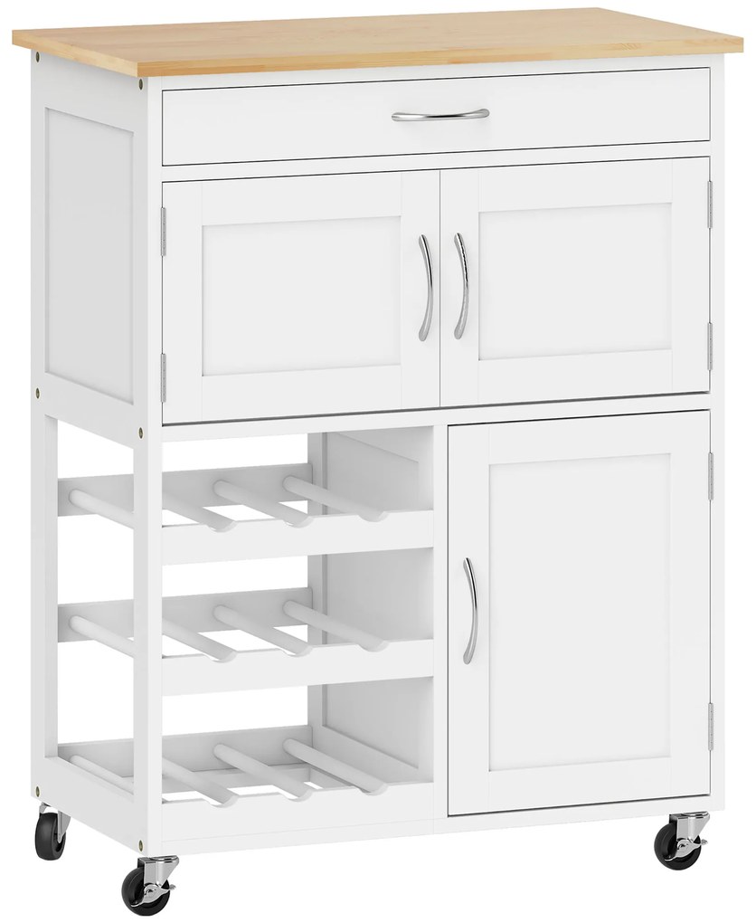 HOMCOM Carrinho de Cozinha com Rodas Carrinho de Cozinha com Gaveta 2 Armários de Armazenamento e 3 Prateleiras 67x37x87cm Branco | Aosom Portugal