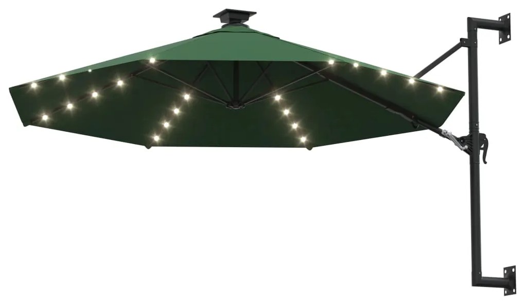 Guarda-sol para jardim de parede com luzes LED 300 cm verde