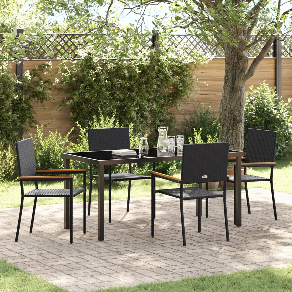 vidaXL Conjunto de Jantar de 5 Peças Preto Poly Rattan