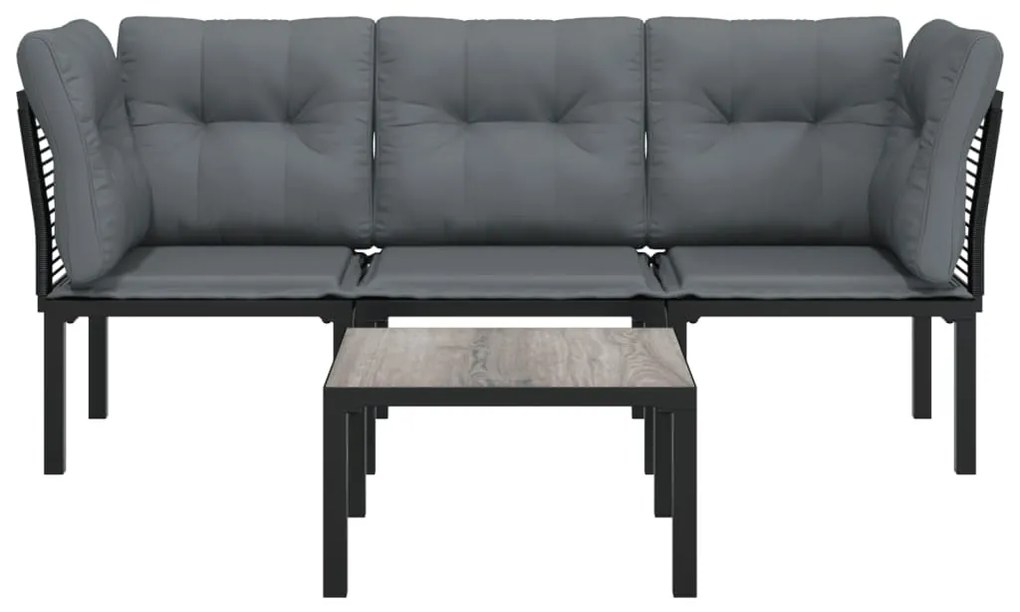 4 pcs conjunto lounge de jardim vime PE preto e cinzento