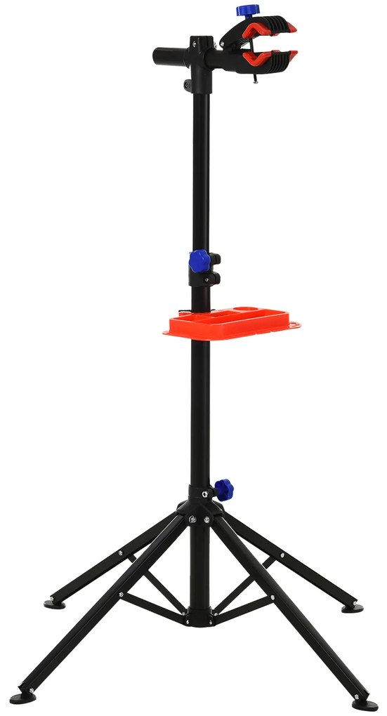 HOMCOM Suporte de reparo Cavalete de bicicleta portátil para casa Altura ajustável 110-180cm com 4 pernas Bandeja de ferramentas Até 25kg 84x84x180 Preto