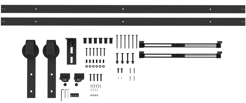HOMCOM 8FT/244cm Kit de Ferragens para Porta Deslizante de Celeiro com Amortecedor Sem Perfuração e 2 Trilhos Preto