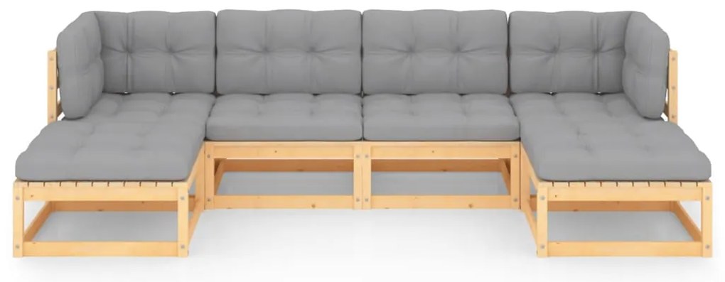 6 pcs conjunto lounge de jardim c/ almofadões pinho maciço