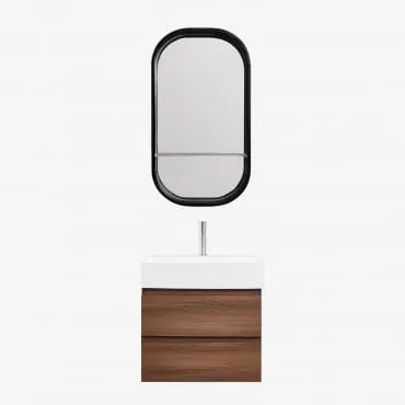 Conjunto De Móvel De Casa De Banho Em Madeira E Chapa De Freixo Com Lavatório Integrado Ona Madeira Escura & Oval Com Prateleira Preto - Sklum