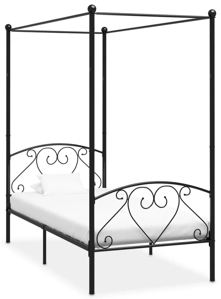 Estrutura de cama com dossel metal preto 90x200 cm