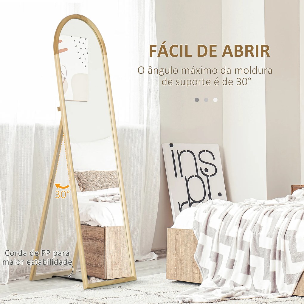 HOMCOM Espelho de Pé de Madeira Espelho de Corpo Inteiro com Suporte para Sala de Estar Dormitório Camarim Entrada Corredor Estilo Moderno 150x46x43cm Madeira