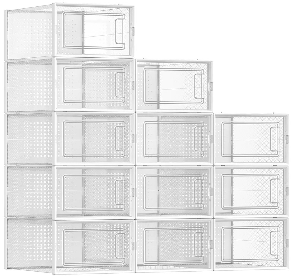 Caixas organizadoras de sapatos empilháveis com frente transparente. | SONGMICS | 33,3 x 23 x 14 cm | branco | LSP12SWT.