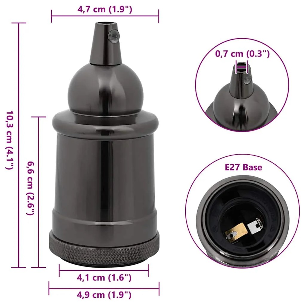Casquilhos de lâmpadas 2 pcs Preto brilhante E27