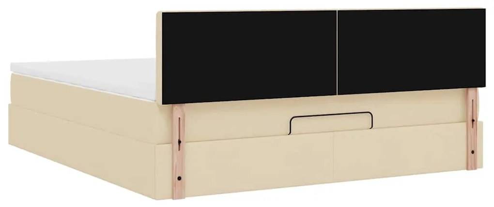 Estrutura de cama otomana com colchão tecido creme 160x200cm