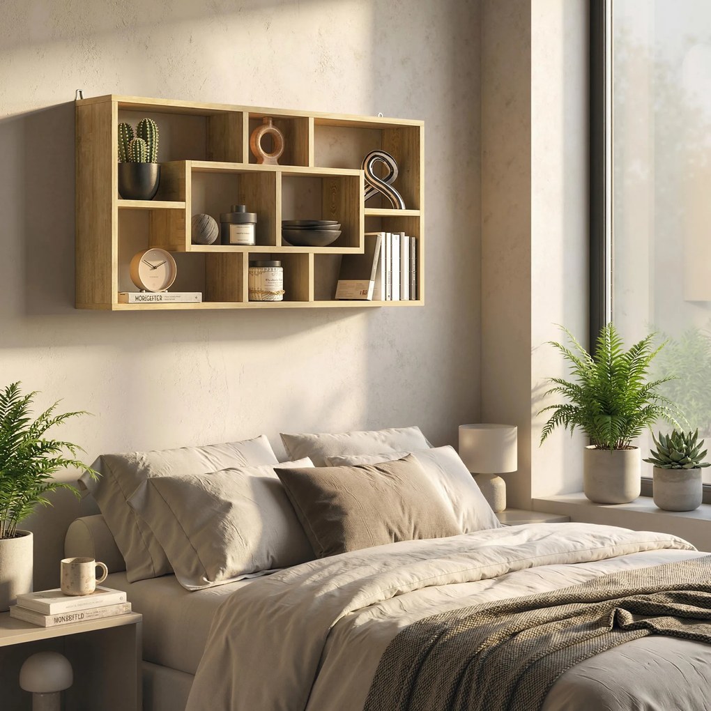 Estante de Parede Decorativa para Livros CDs com 8 Cubos 85x14,5x47,5 cm Carvalho