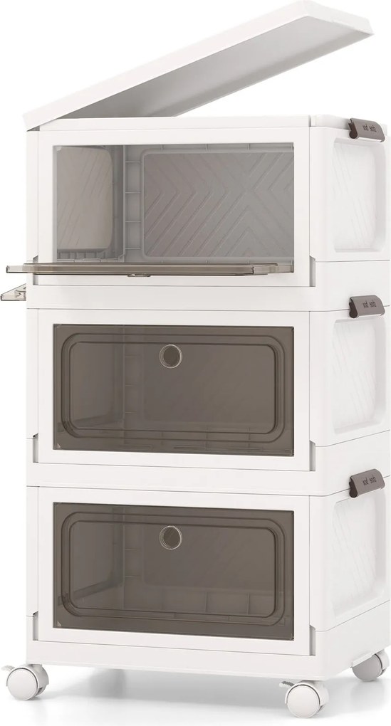 conjunto de 3 caixas empilháveis de plástico branco (75 L) tampa dobrável branco