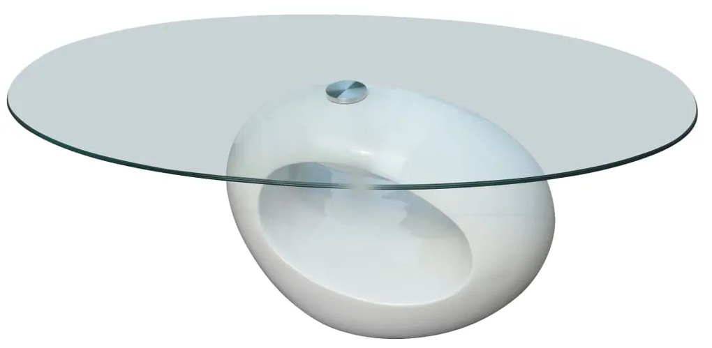 vidaXL Mesa de centro com tampo oval de vidro, branco brilhante