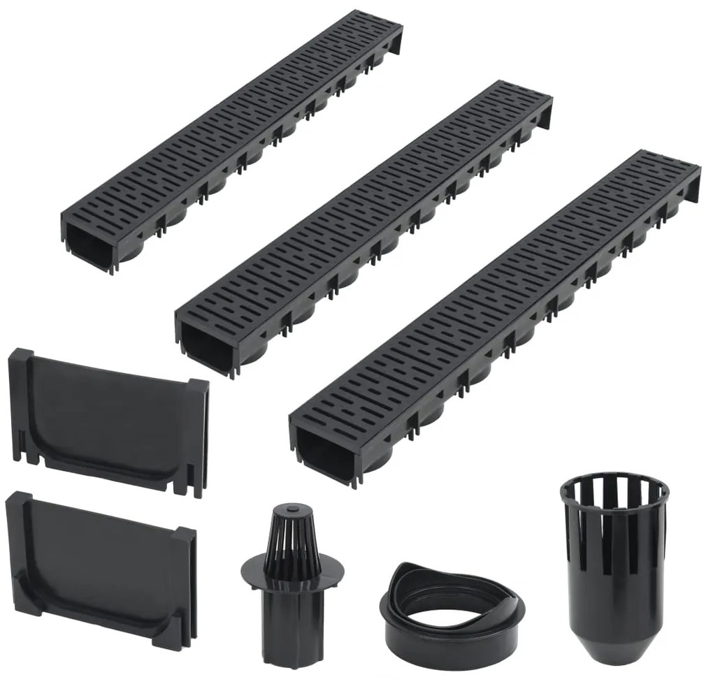 Canais de drenagem 3 pcs plástico 3 m