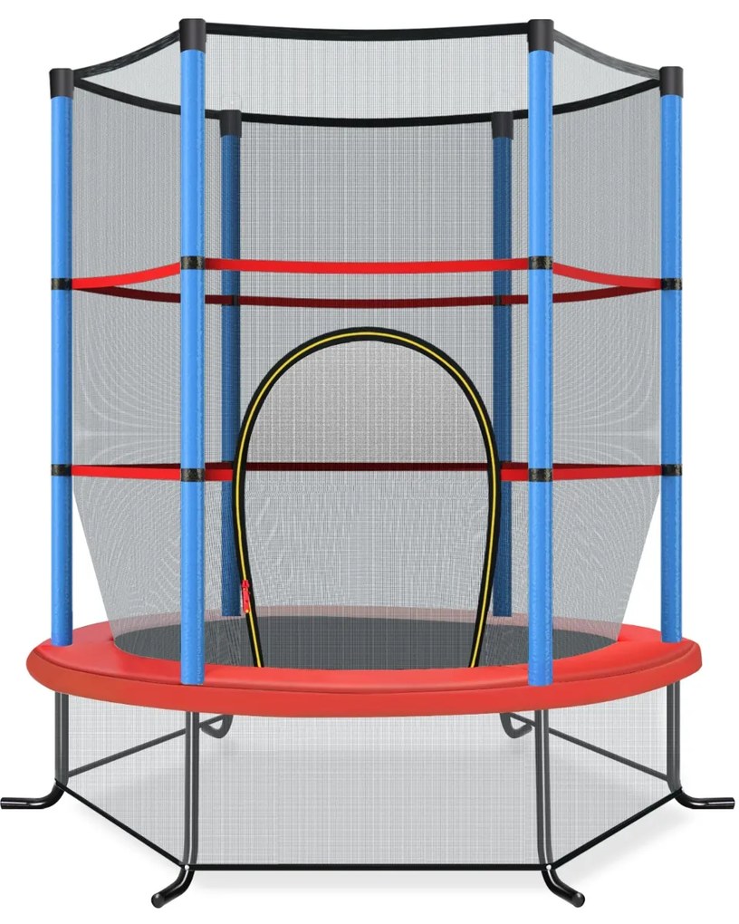 Trampolim de Jardim para Crianças Ø165CM com Rede de Proteção, Suportes de Mola e Estrutura de Aço Vermelho