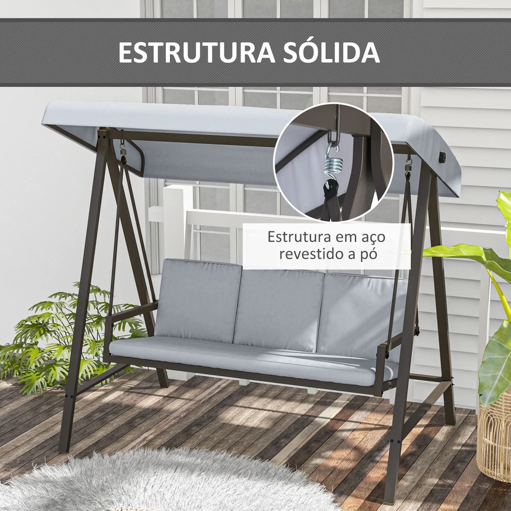 Baloiço de Jardim de 3 Lugares Baloiço de Exterior com Toldo Ajustável
